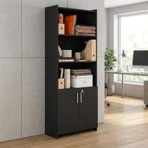 Armário para Escritório Semi-Aberto 2 Portas com Chave 70cm Preto