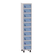 Armário Porta Objetos de Aço 1 Vão 10 Portas Fechadura Pandin 1,90 m Cinza e Azul Dali Armário Porta Objetos de Aço 1 Vão 10 Portas Fechadura Pandin 1,90 m Cinza e Azul Dali