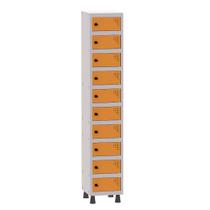 Armário Porta Objetos de Aço 1 Vão 10 Portas Pitão Pandin 1,90 m Cinza e Laranja Picasso