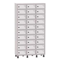 Armário Porta Objetos de Aço 3 Vãos 30 Portas Pitão Pandin 1,90 m Cinza e Branco