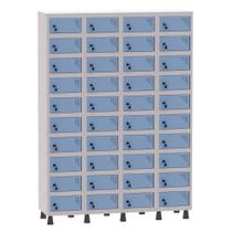 Armário Porta Objetos de Aço 4 Vãos 40 Portas Fechadura Pandin 1,90 m Cinza e Azul Dali Armário Porta Objetos de Aço 4 Vãos 40 Portas Fechadura Pandin 1,90 m Cinza e Azul Dali
