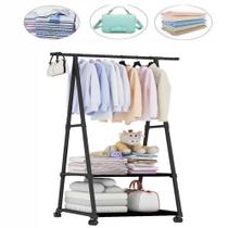 Armario portatil arara de roupas 2 prateleira carrinho preto Armario portatil arara de roupas 2 prateleira carrinho preto
