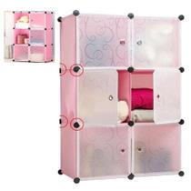 Armário portátil organizador modular com 6 portas para roupa e brinquedo em rosa - Produto em Casa