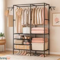 Armario Prateleira Closet Portátil Gancho Lateral Bolsas Sapatos