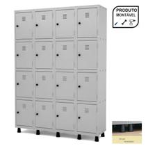 Armário Roupeiro de Aço 16 Portas 4 Vaos Locker Guarda Volumes Montável 1.93x1.38x0.40m Vestiário Cinza Pandin 10008