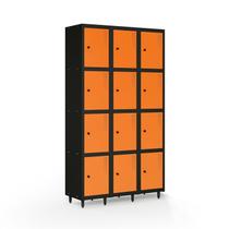 Armário Roupeiro Locker de Aço 12 Portas Laranja e Preto 193x105cm Isma