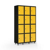 Armário Roupeiro Locker Guarda-volume de Aço 12 Portas Pequenas com Fecho para Cadeado Vestiário Academia Amarelo/Preto Armário Roupeiro Locker Guarda-volume de Aço 12 Portas Pequenas com Fecho para Cadeado Vestiário Academia Amarelo/Preto