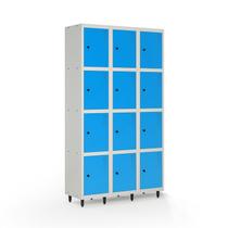 Armário Roupeiro Locker Guarda-Volume de Aço 12 Portas Pequenas com Fecho para Cadeado Vestiário Academia Azul/Cinza
