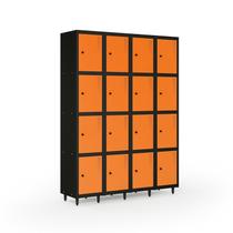 Armário Roupeiro Locker Guarda-Volume de Aço 16 Portas Pequenas com Fecho para Cadeado Vestiário Laranja/Preto Armário Roupeiro Locker Guarda-Volume de Aço 16 Portas Pequenas com Fecho para Cadeado Vestiário Laranja/Preto