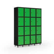 Armário Roupeiro Locker Guarda-Volume de Aço 16 Portas Pequenas com Fecho para Cadeado Vestiário Verde/Preto Armário Roupeiro Locker Guarda-Volume de Aço 16 Portas Pequenas com Fecho para Cadeado Vestiário Verde/Preto