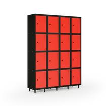 Armário Roupeiro Locker Guarda-Volume de Aço 16 Portas Pequenas com Fecho para Cadeado Vestiário Vermelho/Preto Armário Roupeiro Locker Guarda-Volume de Aço 16 Portas Pequenas com Fecho para Cadeado Vestiário Vermelho/Preto