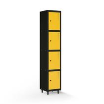 Armário Roupeiro Locker Guarda-Volume de Aço 4 Portas Pequenas com Fecho para Cadeado Vestiário Academia Amarelo/Preto