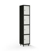 Armário Roupeiro Locker Guarda-Volume de Aço 4 Portas Pequenas com Fecho para Cadeado Vestiário Academia Cinza/Preto Armário Roupeiro Locker Guarda-Volume de Aço 4 Portas Pequenas com Fecho para Cadeado Vestiário Academia Cinza/Preto