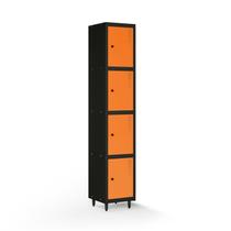 Armário Roupeiro Locker Guarda-Volume de Aço 4 Portas Pequenas com Fecho para Cadeado Vestiário Academia Laranja/Preto Armário Roupeiro Locker Guarda-Volume de Aço 4 Portas Pequenas com Fecho para Cadeado Vestiário Academia Laranja/Preto