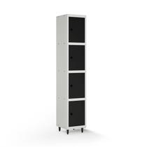 Armário Roupeiro Locker Guarda-volume de Aço 4 Portas Pequenas com Fecho para Cadeado Vestiário Academia Preto/Cinza