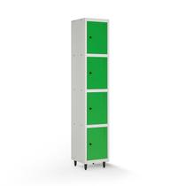 Armário Roupeiro Locker Guarda-Volume de Aço 4 Portas Pequenas com Fecho para Cadeado Vestiário Academia Verde/Cinza