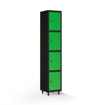 Armário Roupeiro Locker Guarda-Volume de Aço 4 Portas Pequenas com Fecho para Cadeado Vestiário Academia Verde/Preto Armário Roupeiro Locker Guarda-Volume de Aço 4 Portas Pequenas com Fecho para Cadeado Vestiário Academia Verde/Preto