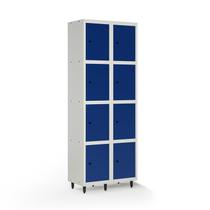 Armário Roupeiro Locker Guarda-Volume de Aço 8 Portas Pequenas com Fecho para Cadeado Vestiário Academia Azul/Cinza