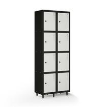 Armário Roupeiro Locker Guarda-Volume de Aço 8 Portas Pequenas com Fecho para Cadeado Vestiário Academia Cinza/Preto