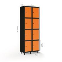 Armário Roupeiro Locker Guarda-volume de Aço 8 Portas Pequenas com Fecho para Cadeado Vestiário Academia Laranja/Preto Armário Roupeiro Locker Guarda-volume de Aço 8 Portas Pequenas com Fecho para Cadeado Vestiário Academia Laranja/Preto