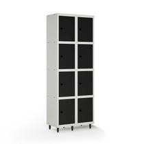 Armário Roupeiro Locker Guarda-Volume de Aço 8 Portas Pequenas com Fecho para Cadeado Vestiário Academia Preto/Cinza