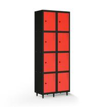 Armário Roupeiro Locker Guarda-volume de Aço 8 Portas Pequenas com Fecho para Cadeado Vestiário Academia Vermelho/Preto Armário Roupeiro Locker Guarda-volume de Aço 8 Portas Pequenas com Fecho para Cadeado Vestiário Academia Vermelho/Preto