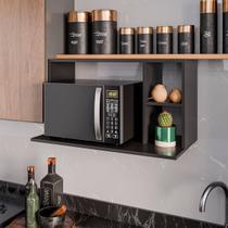 Armário Suporte para Microondas com Adega para Bebidas 80cm Laila Preto Armário Suporte para Microondas com Adega para Bebidas 80cm Laila Preto
