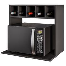 Armário Suporte para Microondas com Adega para Bebidas Lisa Preto