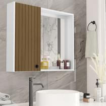 Armario Suspenso Banheiro com Espelho Cadimo com Porta cor Branco Ripado - MJM Casa dos Móveis