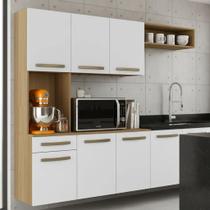 Armario Suspenso de Cozinha Compacta Multiuso Aereo Carol 6 Portas 1 Gaveta Suporte Microondas Forno