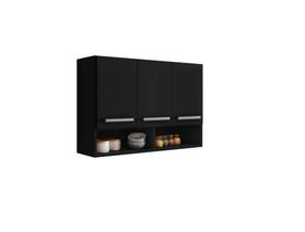 Armario Suspenso de Parede 3 Portas Preto Bolivia Brienza Movelaria