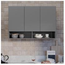 Armário Suspenso Estiloso Parede Industrial 3 Portas Madeira Com Nicho Para Cozinha Quarto Escritório