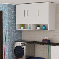 Armário Suspenso Multiuso Aéreo com Nicho Externo e 3 Portas Resistentes em MDF