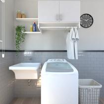 Armário Suspenso para Lavandeira com Suporte para Cabides Cinza/Branco/Cristal