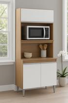 Armário Torre Quente Cozinha Modulada Serena MDP 80x202x52cm Avelã/Branco Texturizado 0453