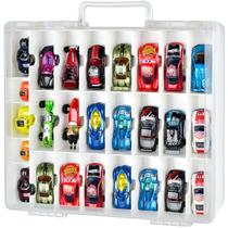 Armazenamento organizador de brinquedos FULLCASE compatível com carros Hot Wheels, contêiner para carros Matchbox, minibrinquedo, bonecas pequenas, caixa de transporte de dupla face para Hotwheels 48 compartimentos (somente estojo) branca