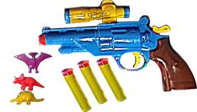 Arminha Soft Gun Color Azul Lança Dardos Alvo Dinossauros