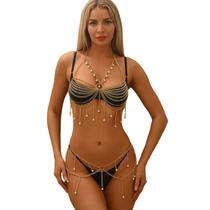 Arnês de corrente corporal, metal dourado, borla multicamada, feminina Arnês de corrente corporal, metal dourado, borla multicamada, feminina