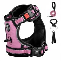 Arnês FURRYFECTION XL No Pull para cães, colete refletivo, ajustável, acolchoado macio, guia frontal, coleira, cinto de segurança, rosa