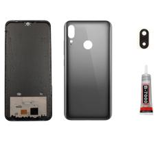 Aro Chassis Moto E6 Plus + Tampa Traseira Prata Lente e Cola