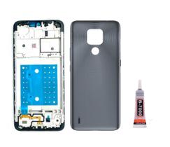 Aro Chassis Moto E7 + tampa Traseira Cinza e Cola