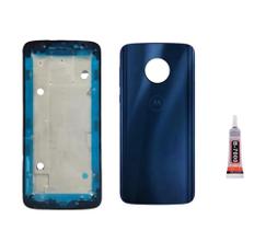 Aro Chassis Motorola Moto G6 Azul Indigo + Tampa Vidro Traseira e Cola