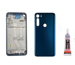 Aro Chassis Motorola Moto G8 Power Azul + Tampa Traseira e Cola