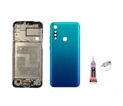 Aro Chassis Motorola Moto G8 Power Lite + Tampa Traseira Azul claro e Cola