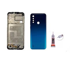 Aro Chassis Motorola Moto G8 Power Lite + Tampa Traseira Azul escuro e Cola