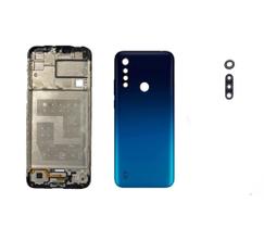 Aro Chassis Motorola Moto G8 Power Lite + Tampa Traseira Azul escuro e Lente