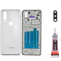 Aro Chassis Motorola Moto One Action Branco + Tampa Traseira Lente e Cola