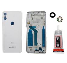 Aro Chassis Motorola Moto One Prata + Tampa Traseira Branca Lente e Cola