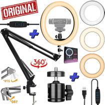 Aro de Luz Anel Ring Light 26cm + Suporte Braço Articulado Pedestal de Mesa Para Webcam Universal 1/4 Vídeo Aula Reunião Aro de Luz Anel Ring Light 26cm + Suporte Braço Articulado Pedestal de Mesa Para Webcam Universal 1/4 Vídeo Aula Reunião