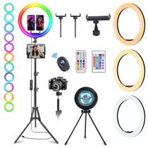 Aro de Luz RGB para Selfies WisaKey de 13 pulgadas con Soporte y Sujetadores para Teléfono Aro de Luz RGB para Selfies WisaKey de 13 pulgadas con Soporte y Sujetadores para Teléfono
